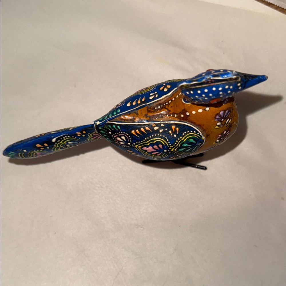 Handcrafted Blue and Orange Decorative Bird Figurine - Picture 6 of 9